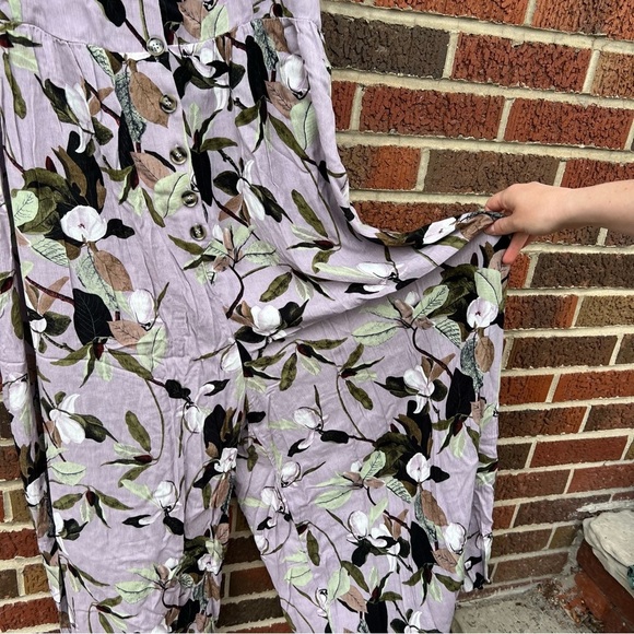 Kori America Plus Lilac Lavender Floral Spaghetti Strap Button Jumpsuit - Picture 3 of 5